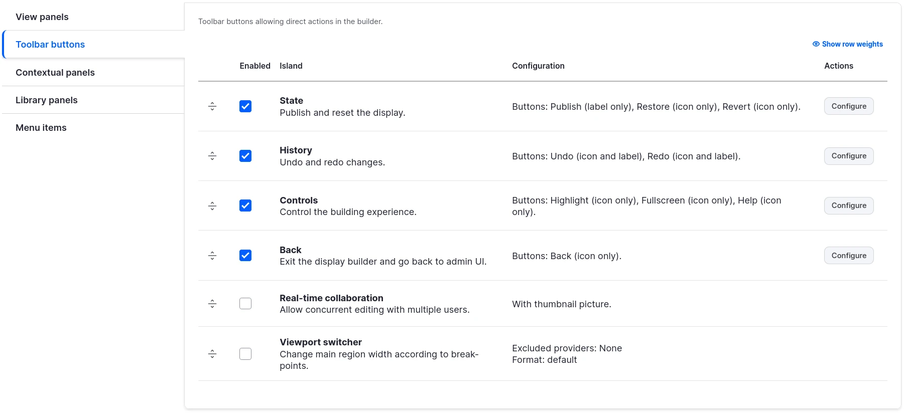 Islands configuration