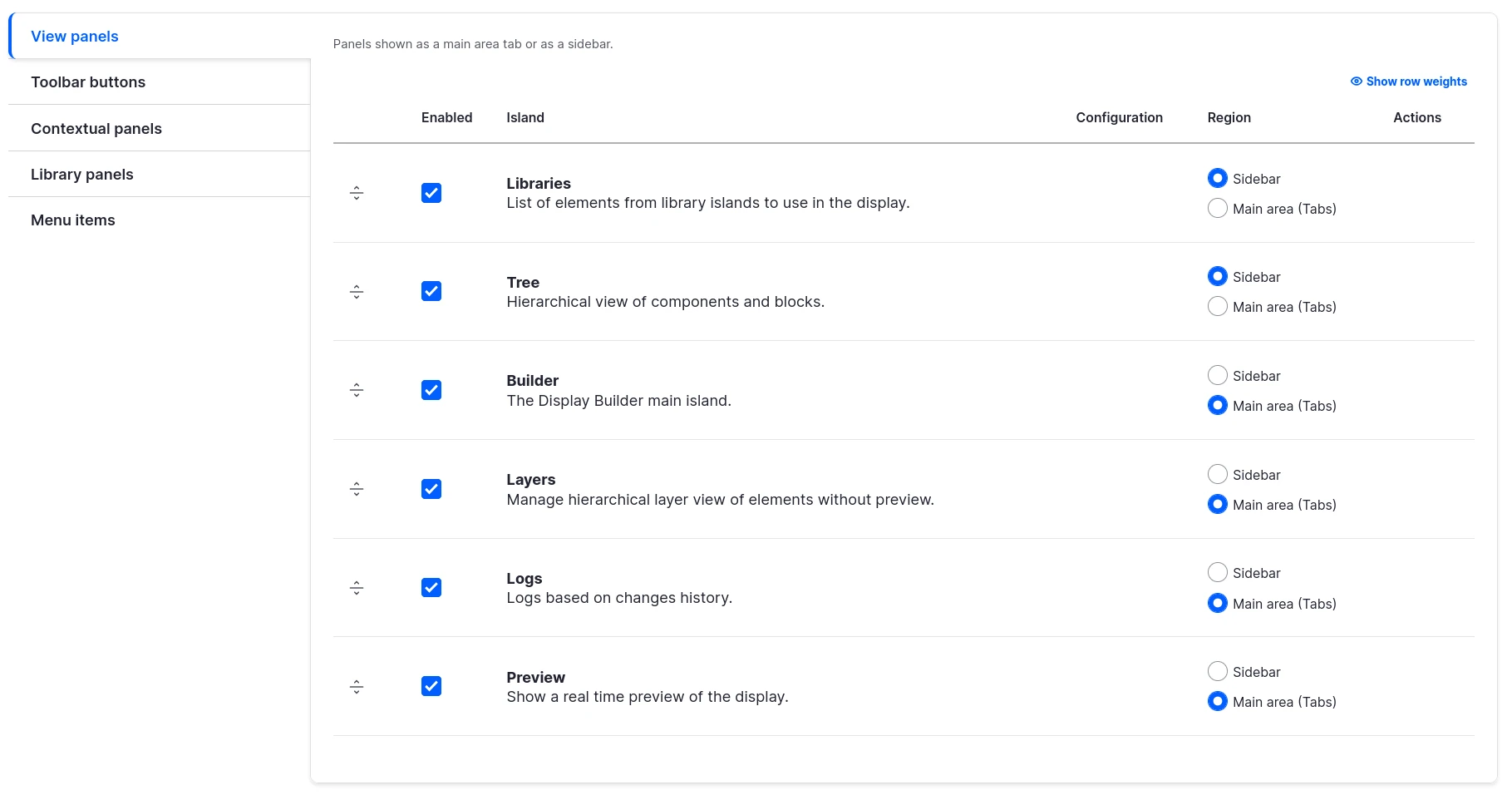 Islands configuration
