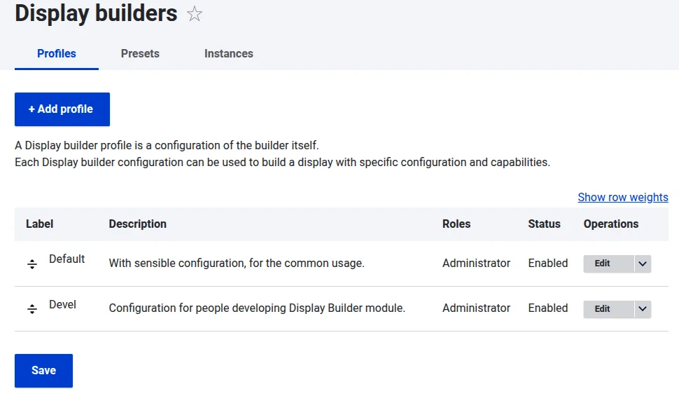 Display builder profiles