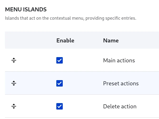 Menu island configuration